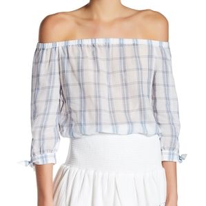 Paige Antonia Plaid Off-the-Shoulder Blouse